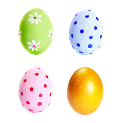 Collection of Colorful Egg isolated on white background close up. Happy Easter Handmade painted color Egg macro