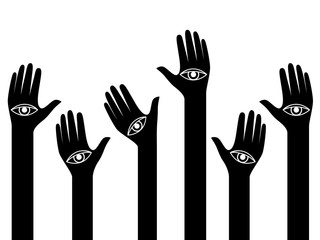 Human hands with eyes on the palms