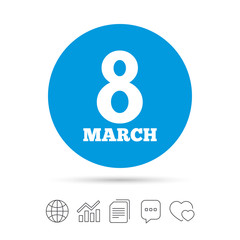 8 March Women's Day sign icon. Holiday symbol.