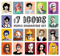 People characters avatars icons set.