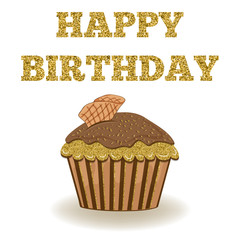 Beautiful birthday card template with golden glittering details
