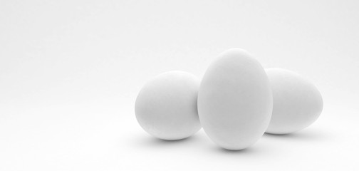 White eggs on light background, trendy design concept, 3d illustration.