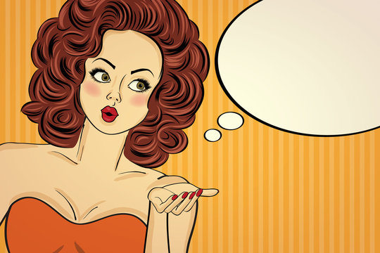 Sexy pop art woman in party dress