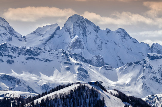 Piz la Ila in Dolomites Mountains near La Villa, Alta Badia, Italy
