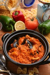 seafood tomato risotto on hot pot