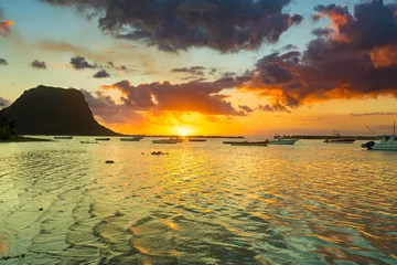 Wall murals Le Morne, Mauritius Amazing view of Le Morne Brabant at sunset.Mauritius.