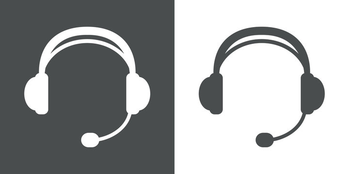 Icono plano auriculares con microfono gris y blanco