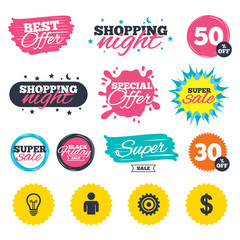 Business signs. Human and lamp bulb idea icons.