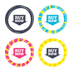 Buy now sign icon. Online buying arrow button.