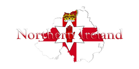 Northern Ireland Ulster Banner. Map With Flag And Country Name On It 3D illustration