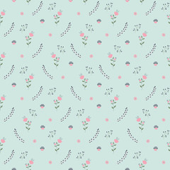 Seamless vector floral pattern with flowers, leaves and branches - 141471956