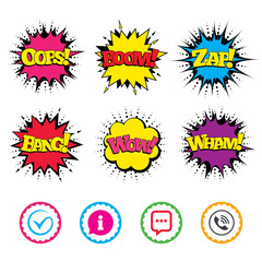 Check or Tick. Phone call and Information sign.