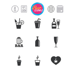 Beer, coffee and tea icons. Alcohol drinks.