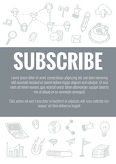 Vector template for subscribe theme with hand drawn doodles business icon in background.Concept for business idea,startup and innovation internet of things technology.