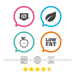 Low fat icons. Diets and vegetarian food signs.
