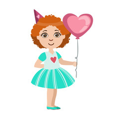 Girl With The Balloon, Part Of Kids At The Birthday Party Set Of Cute Cartoon Characters With Celebration Attributes