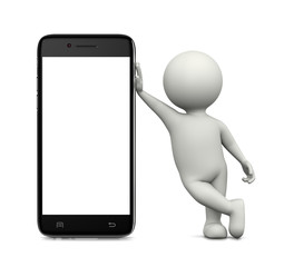 3D Character Leaned on a Blank Display Smartphone