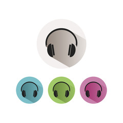Headphones icon on colored buttons and white background