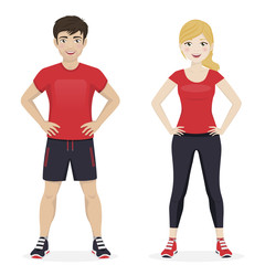 Man and woman playing sport with red sportswear