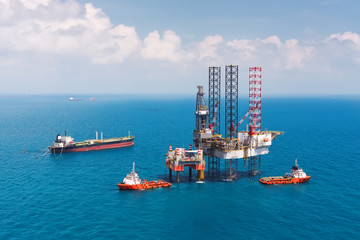 Offshore oil rig drilling platform in the gulf of Thailand