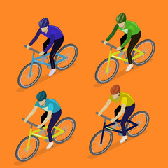 Obraz premium Isometric flat group of cyclists man in road bicycle racing.
