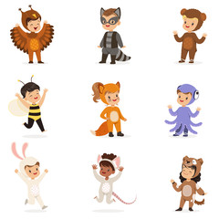 Kinds In Animal Costume Disguise Happy And Ready For Halloween Masquerade Party Set Of Cute Disguised Infants