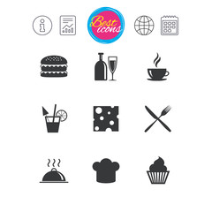 Food, drink icons. Coffee and hamburger signs.