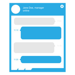 Flat design online chat with manager template. Speech bubbles, web messages, vector conversation frames.