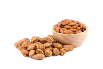Almond nuts isolated on white background