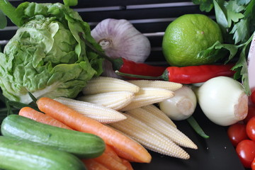 fresh vegetables and herbs, oregano, sage, chive, parsley, dill, onion, cucumber, green vegetables,...