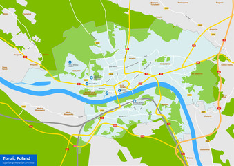 Vecor map of Torun city - Poland - kujawsko-pomorskie province - english labels
