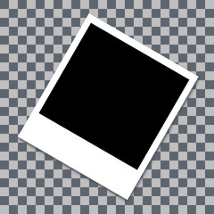 Photo frame with shadow. white plastic border. transparent checkerboard background. 30 degree angle. vector illustration