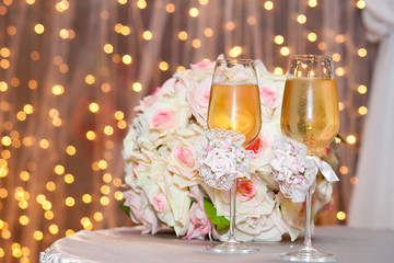 Beautifully decorated wedding glasses for champagne