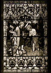 Fototapeta na wymiar Stained Glass in Worcester Cathedral - The Britten Window close up K