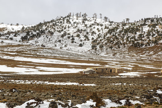 Snowy Atlas mountains on the road between Midelt and Fes, Morocco.