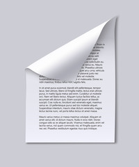 Paper sheet with text and page curl.