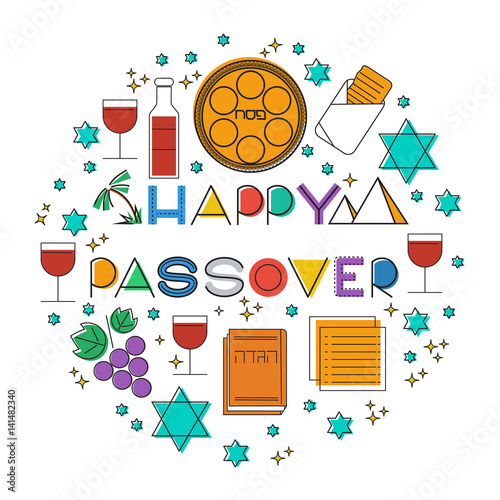 &ldquo;Happy Passover (jewish holiday). Greeting card. Elements set. Vectot