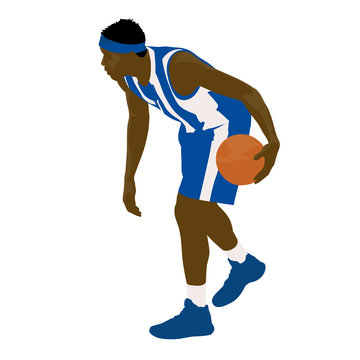 Basketball player in blue jersey, vector illustration