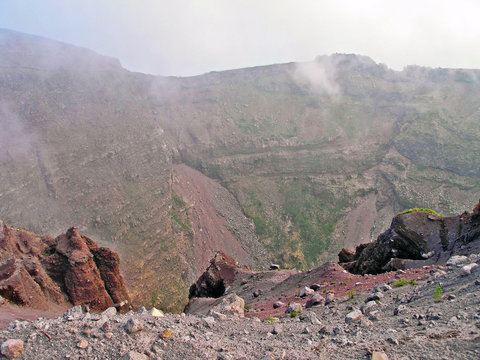 The smoking crater of Vesuvius.