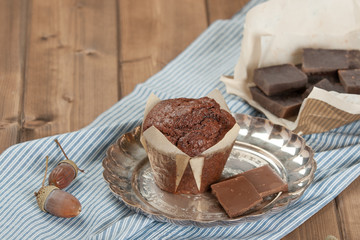 Homebaked Chocolate Muffin In Paper Case.