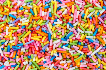 Fototapeta na wymiar Colorful sprinkles sugar made for topping bakery