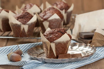 Homebaked Chocolate Muffins In Paper Cases.