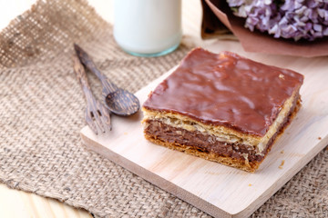 Millefeuille Chocolat on wood background