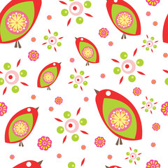 Colorful little birds. Seamless vector pattern