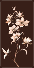 Watercolor magnolias vector illustration on a brown background