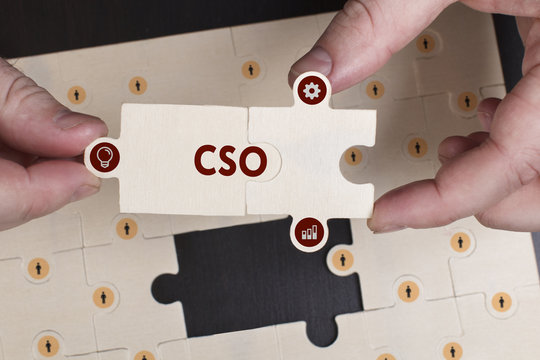 Business, Technology, Internet and network concept. Young businessman shows the word: CSO