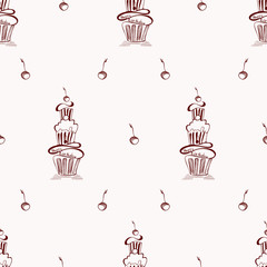 Delicious Cakes and Cup Cakes Pattern in sketch style.
