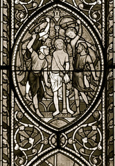 Stained Glass in Worcester Cathedral - The East Window close up Bottom R