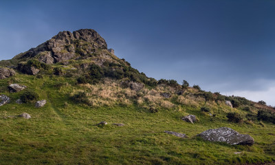 Brentor in the Dartmoor National Park. Evening. The clouds are gathering. Devon. England