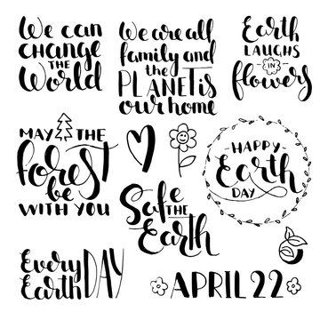 Phrases about Earth Day. Handwritten lettering set